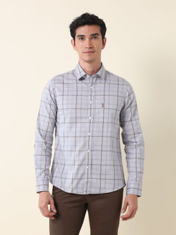 U.S. POLO ASSN. - Men Grid Tattersall Checked Tailored Fit Grey Shirt