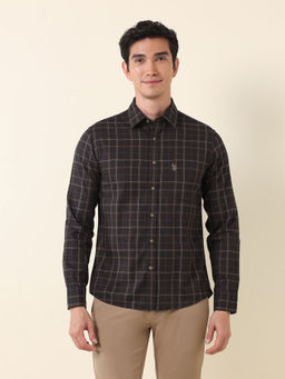 U.S. POLO ASSN. - Men Grid Tattersall Checked Tailored Fit Brown Shirt