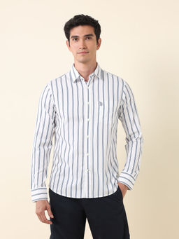 U.S. POLO ASSN. - Men Vertical Striped Tailored Fit White Shirt