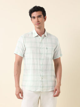U.S. POLO ASSN. - Men Grid Tattersall Checked Tailored Fit Green Shirt