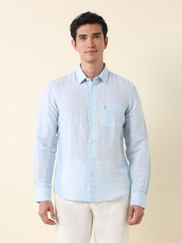 U.S. POLO ASSN. - Men Grid Tattersall Checked Tailored Fit Blue Shirt