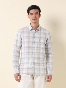 U.S. POLO ASSN. - Men Plaid Checked Tailored Fit Grey Shirt
