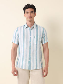 U.S. POLO ASSN. - Men Vertical Striped Tailored Fit Green Shirt