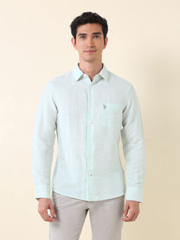 U.S. POLO ASSN. - Men Solid Tailored Fit Green Shirt