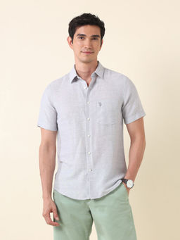 U.S. POLO ASSN. - Men Solid Tailored Fit Solid Grey Shirt