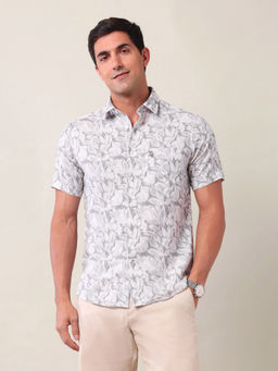 U.S. POLO ASSN. - Men Tailored Fit All Over Floral Printed Grey Shirt