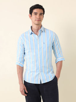 U.S. POLO ASSN. - Men Vertical Striped Oxford Blue Shirt