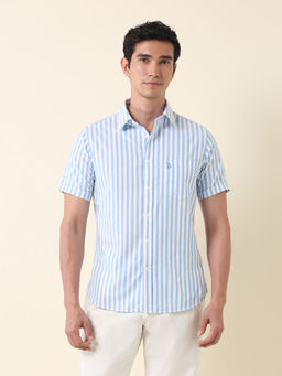 U.S. POLO ASSN. - Men Tailored Fit Vertical Striped Blue Shirt