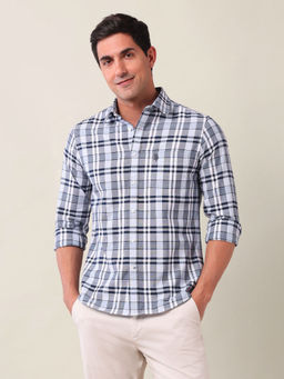 U.S. POLO ASSN. - Men Plaid Checked Tailored Fit Blue Shirt