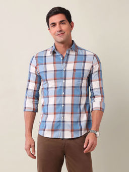 U.S. POLO ASSN. - Men Grid Tattersall Checked Tailored Fit Blue Shirt
