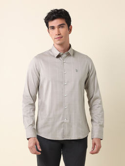 U.S. POLO ASSN. - Men Windowpane Checked Twill Grey Shirt