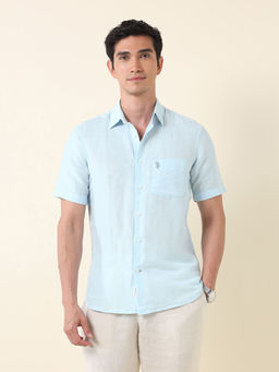 U.S. POLO ASSN. - Men Tailored Fit Solid Blue Shirt