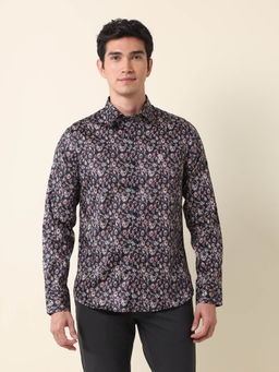 U.S. POLO ASSN. - Men Floral Printed Tailored Fit Navy Blue Shirt