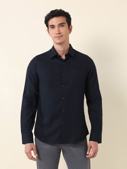 U.S. POLO ASSN. - Men Tailored Fit Solid Navy Blue Shirt