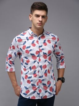 SHOWOFF - Men White Collar Neck Abstract Print Comfort Fit Shirt