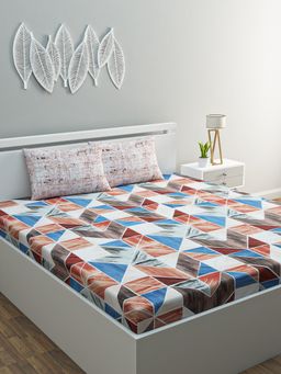 Happy Hues - Artisan Double Bed Sheet With 2 Cushion Covers 100% Cotton 144 Tc