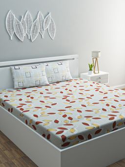 Happy Hues - Azure Double Bed Sheet With 2 Cushion Covers 100% Cotton 120 Tc