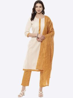 Biba - Mustard Cotton Unstitched Suit Set (Set of 3)