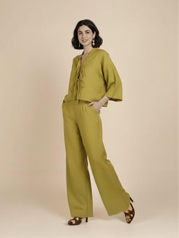 AOBA - Women Green Solid Linen Co-ord (Set of 2)