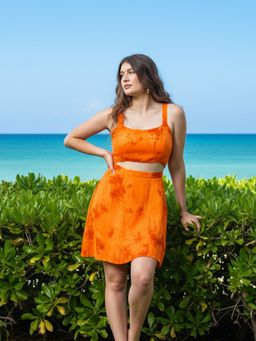 AOBA - Women Orange Tie and Dye Beachwear Dress