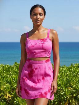 AOBA - Women Pink Tie & Dye Party Dress