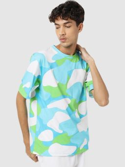 Bewakoof - Men's Blue & Green Camo Oversized T-shirt