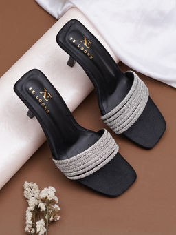 XE Looks - Black Rhinestone Strap Comfort Heel Sandals