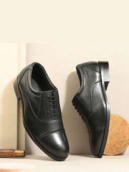 Valentino - Men Black Premium Leather Classic Cap-Toe Police Oxford Shoes