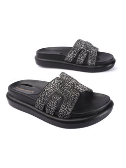 D'Shoe Lounge - Crystal Embellished Black Platform Flats