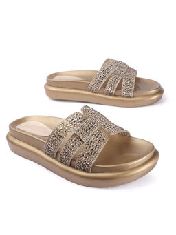 D'Shoe Lounge - Crystal Embellished Gold Platform Flats