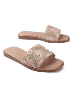 D'Shoe Lounge - Textured Strap Gold Flats