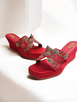 THE ALTER - Meher Red Embroidered Wedges