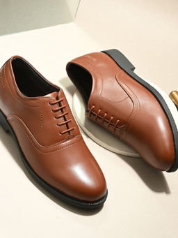 Valentino - Men Tan Premium Leather Police Oxford Shoes