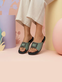 Global Step - Bold Fabric Grey Open Toe Flats