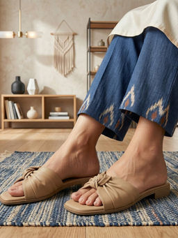 Global Step - Soft Knot Comfort Beige Open Toe Flats