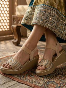 Global Step - Aura Wedge Beige Heels