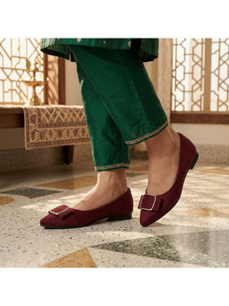 Global Step - Elegant Wine Buckle Ballerinas Flats