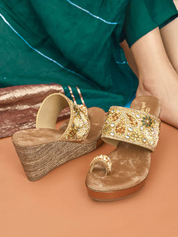 Pelle Albero - Embellished Antic Colour Wedge Heel Sandals
