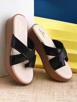 Pelle Albero - Women Black Colour Wedges Heel Lightweight Comfort Sandals