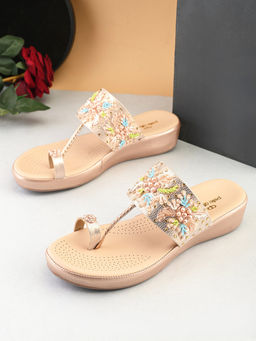 Pelle Albero - Women Embellished Beige Comfort Flats