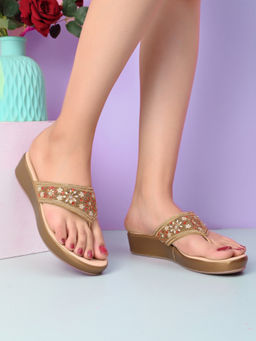 Pelle Albero - Beige Flat MaxComfort V Shape Sandals