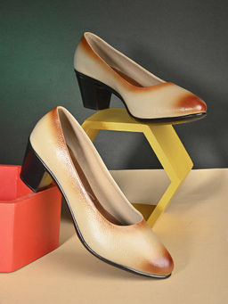 Pelle Albero - Cream Textured Leather Block Heel Pumps