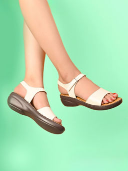 Pelle Albero - Cream Colour Orthopedic Flat Sandals