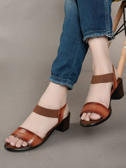 Pelle Albero - Tan Leather Slip-On Block Heel Sandals