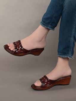 Pelle Albero - Cherry Leather Slip-On Wedge Heel Sandals