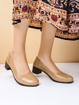 Pelle Albero - Women Beige Leather Office Block Heel Loafers
