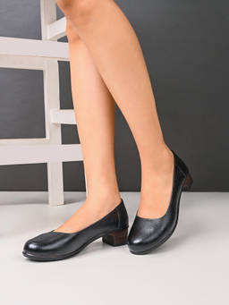 Pelle Albero - Black Leather Office Block Heel Ballerina