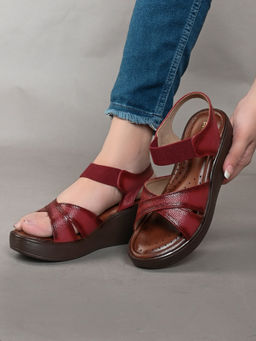 Pelle Albero - Cherry Leather Slip-On Wedge Heel Sandals