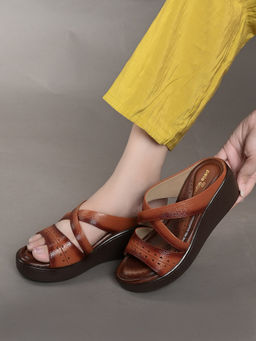 Pelle Albero - Women Brown Leather Slip-On Wedges Heel