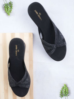 Pelle Albero - Women Black Embellished Slip-On Wedges